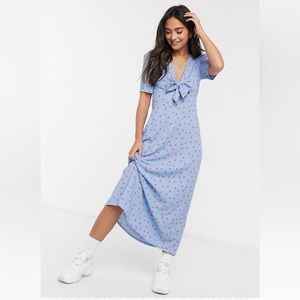 SEEKING! ASOS DESIGN Midi Tea Dress with Tie Front in Blue and Red Spot any size